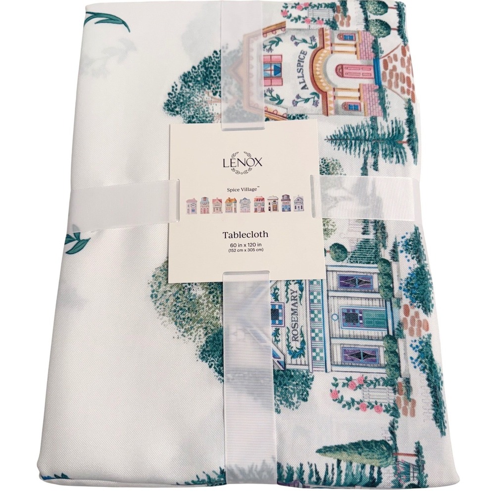 Lenox Spice Village Double Border Tablecloth 60x120" Rectangular Cottagecore NEW